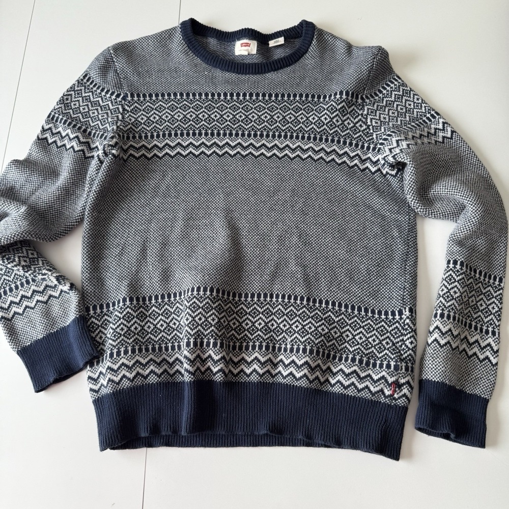 Levi's Cotton Navy Blue Aztec‎ pullover Sweater Shirt Mens Size M